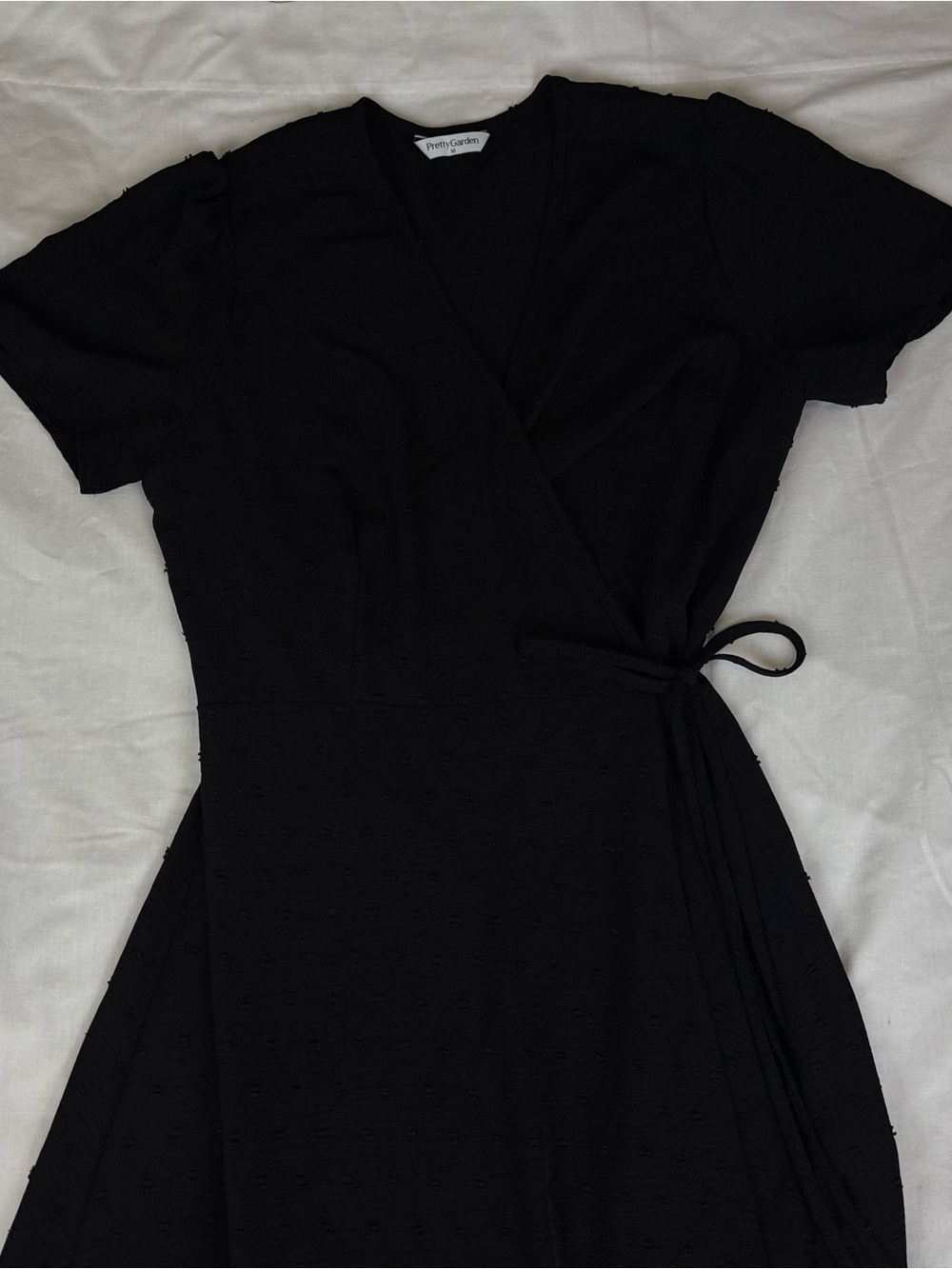 Pretty Garden Black Wrap Maxi Dress with Short Sleeves